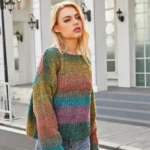 blusa tricto fios rosa Pulover-respir-vel-de-manga-comprida-com-o-pesco-o-cor-arco-ris-listrado.jpg_640x640